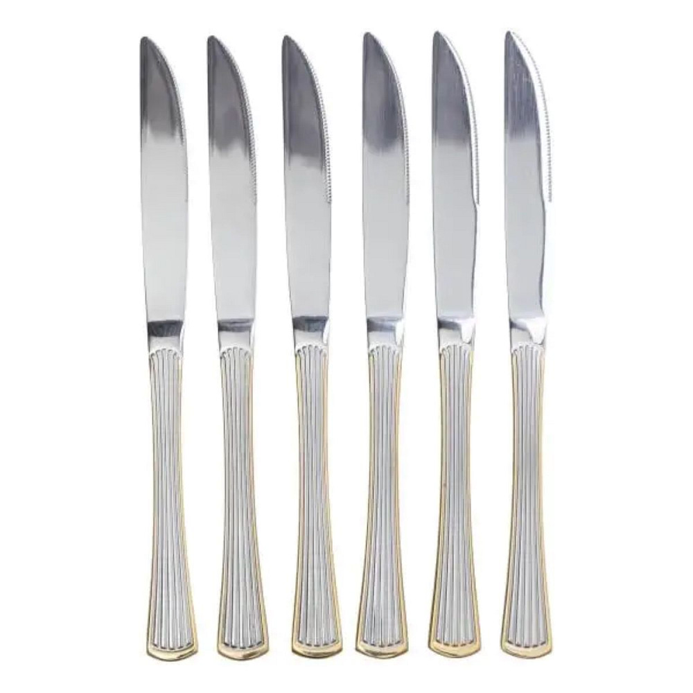 Набір столових ножів 6 штук ножі сервірувальні з нержавіючої сталі 22.5 см Срібло із золотим обрамленням HP-20-30 Коломия - фото 1