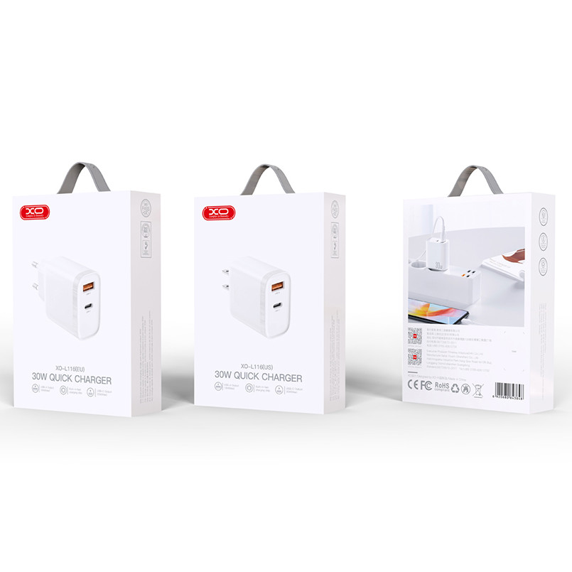 Мережевий зарядний пристрій XO L116 PD30W/QC18W1USB-C+1USB-A білий Львів - фото 7