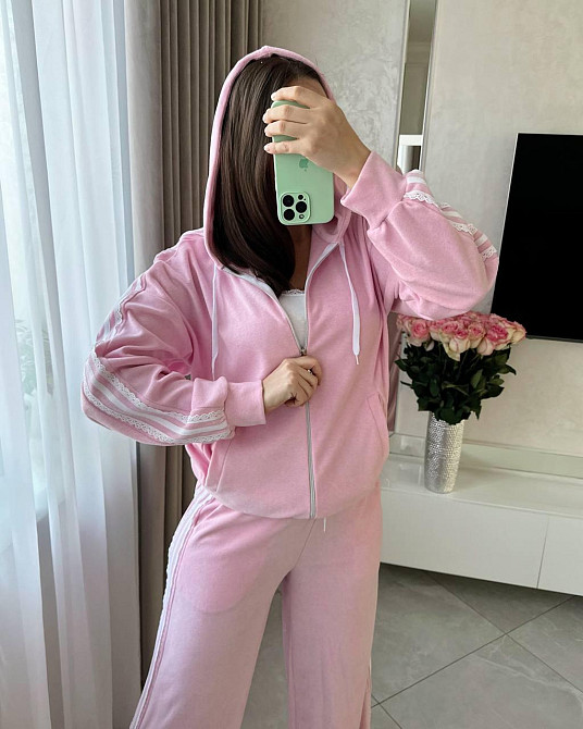 Жіночий стильний прогулянковий велюровий костюм, двойка Рожевий, 52/54 Одеса - фото 6