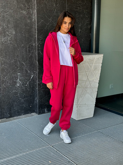 Жіночий спортивний костюм на флісі з кофтою на блискавці Малиновий 42/44 Харків - фото 1