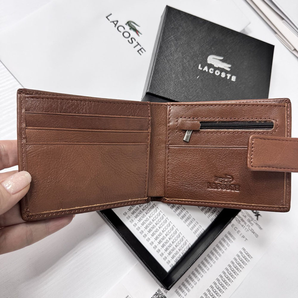 Мужское кожаное портмоне на магните Lacoste (82081) коричневый Киев - изображение 7