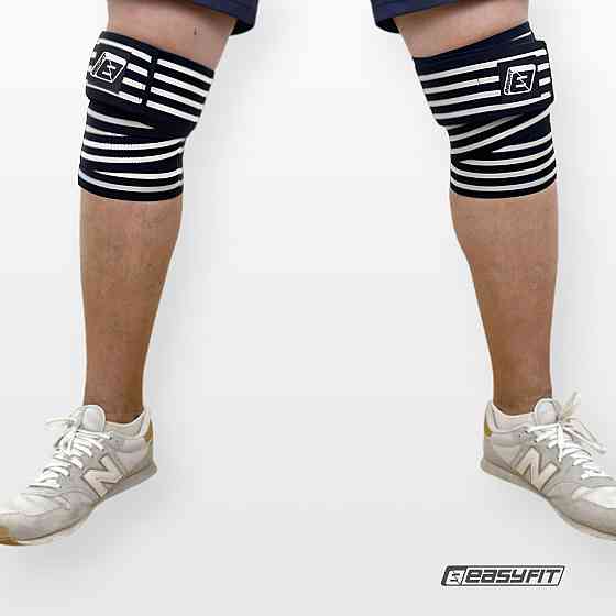 Бинт для присідань EasyFit фіксатор колінного суглоба (чорно-білий) Коломия