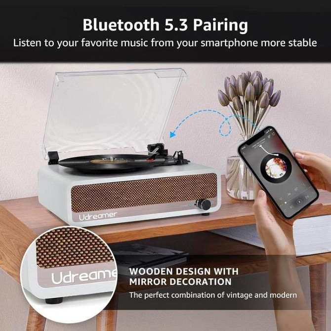 Виниловый ретро-проигрыватель Udreamer UD002 с функцией Bluetooth USB и динамиками Днепр - изображение 8