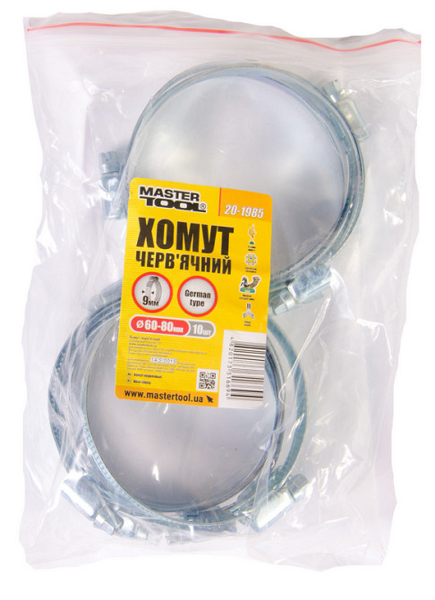 MASTERTOOL Хомут черв'ячний MASTERTOOL German type W1 DIN 3017 9.0 мм Ø 60-80 мм 10 шт 20-1985 Коломия - фото 2