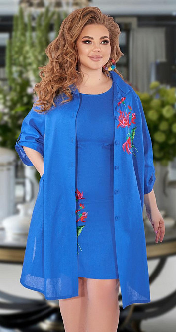 Льняной костюм с вышивкой большого размера Киев - изображение 1