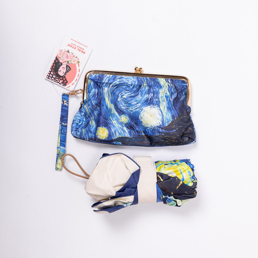 Парасолька механічна Ван Гога «Зоряна ніч» міцна надійна з поліестеру діаметр 91 см HP-23-1BL Київ - фото 3