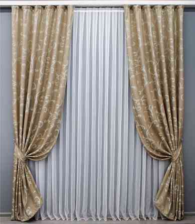 Комплект готовых штор VR-Textil Жаккард Allure № 1615ш Темно-бежевый 150х270 см 2 шт (33-0572) Киев