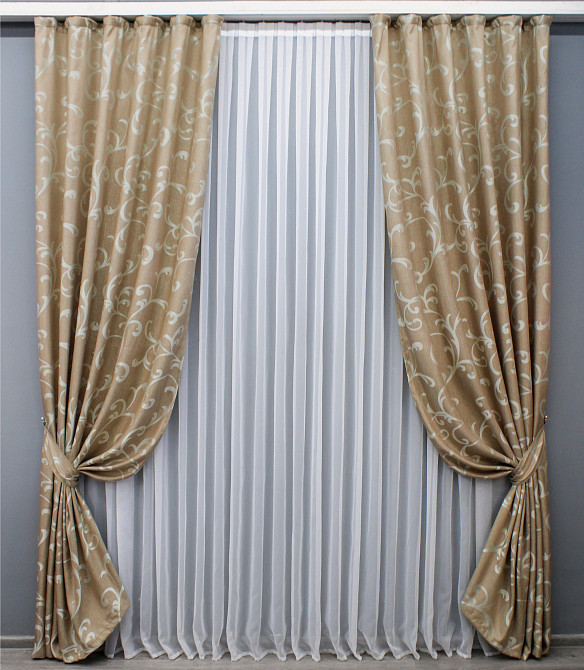 Комплект готових штор VR-Textil Жакард Allure № 1615ш Темно-бежевий 150х270 см 2 шт (33-0572) Київ - фото 2
