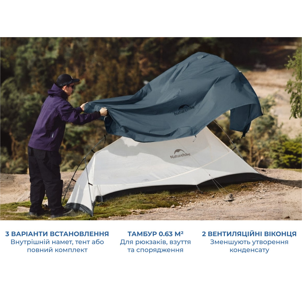 Намет надлегкий двомісний Naturehike Cloud Up Pro CNK2350WS020, 20D, блакитний Киев - изображение 5