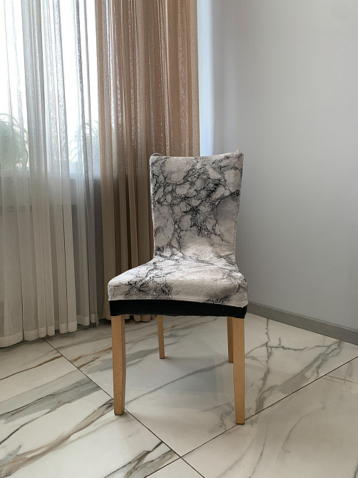 Универсальный натяжной чехол накидка на стул со спинкой с рисунком серый бетон Royan 00046 Белая Церковь - изображение 2