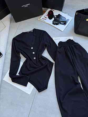 Женский базовый костюм двойка: боди и брюки из ангоры рубчик Черный, 42/46 Одесса