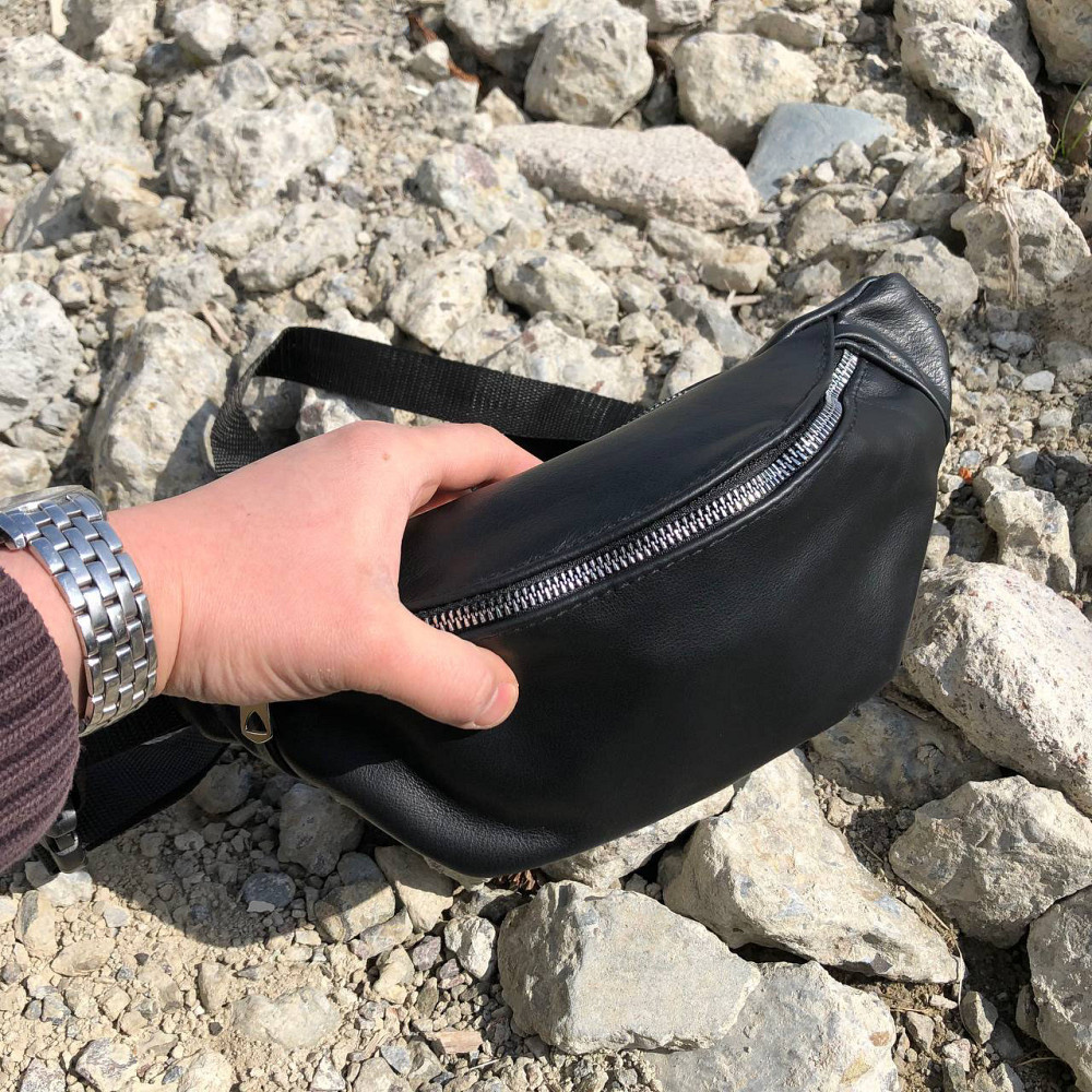 Чорна шкіряна сумка бананка, Бананка для хлопців, Чоловіча сумка бананка Зручна чорна QY-80 Львів - фото 14