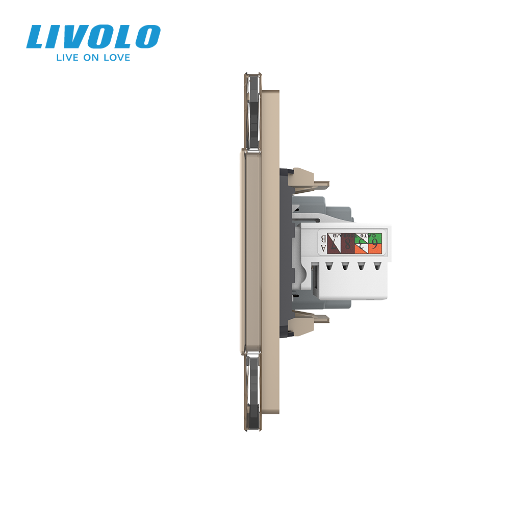 LIVOLO Розетка двомісна комбінована Силова Інтернет ТБ Livolo золото скло (VL-C7C1EU1V1C-13) Коломия - фото 2
