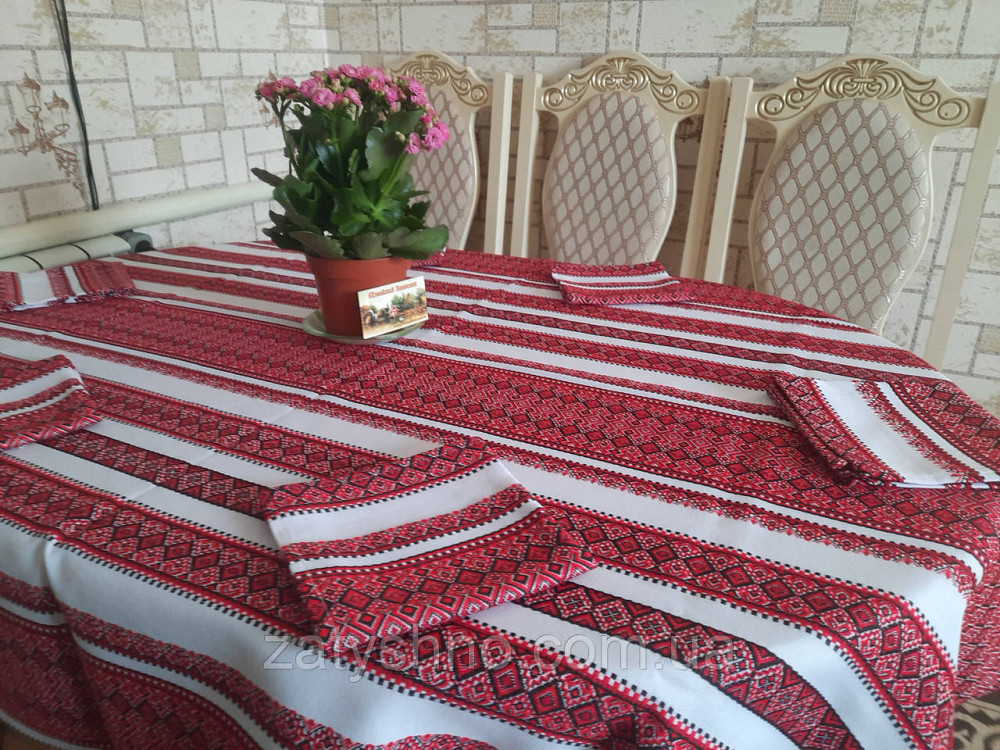 Красная скатерть вышитая с салфетками 6 штук Киев - изображение 9