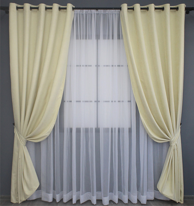 Комплект штор на люверсах VR-Textil Мікровелюр SPARTA № 844ш Кремовий 150х250 см 2 шт (37-0006) Київ - фото 2