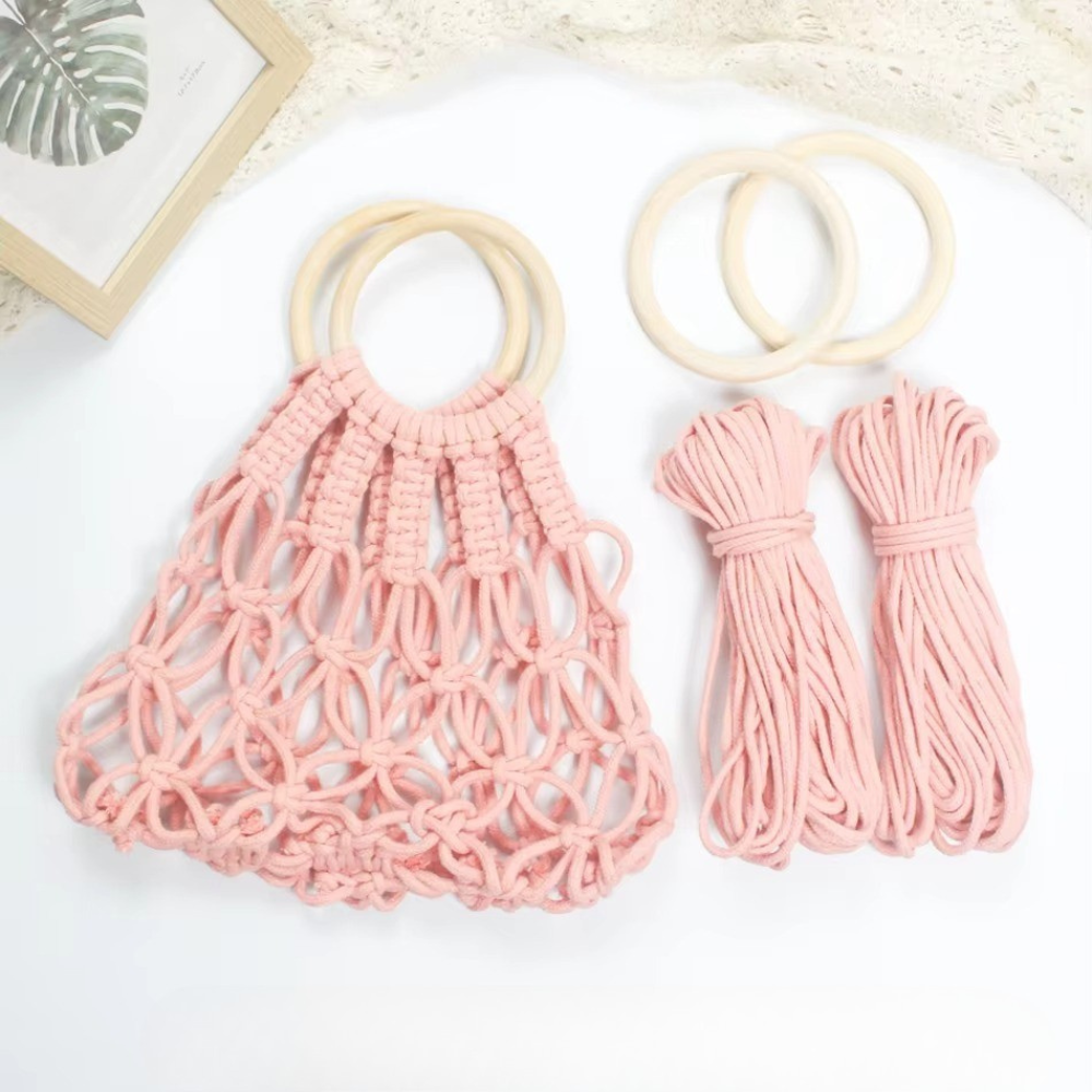 Набор макраме для ручного вязания ажурной плетёной сумки 29х26 см для рукоделия и творчества цвет розовый Каменец-Подольский - изображение 1