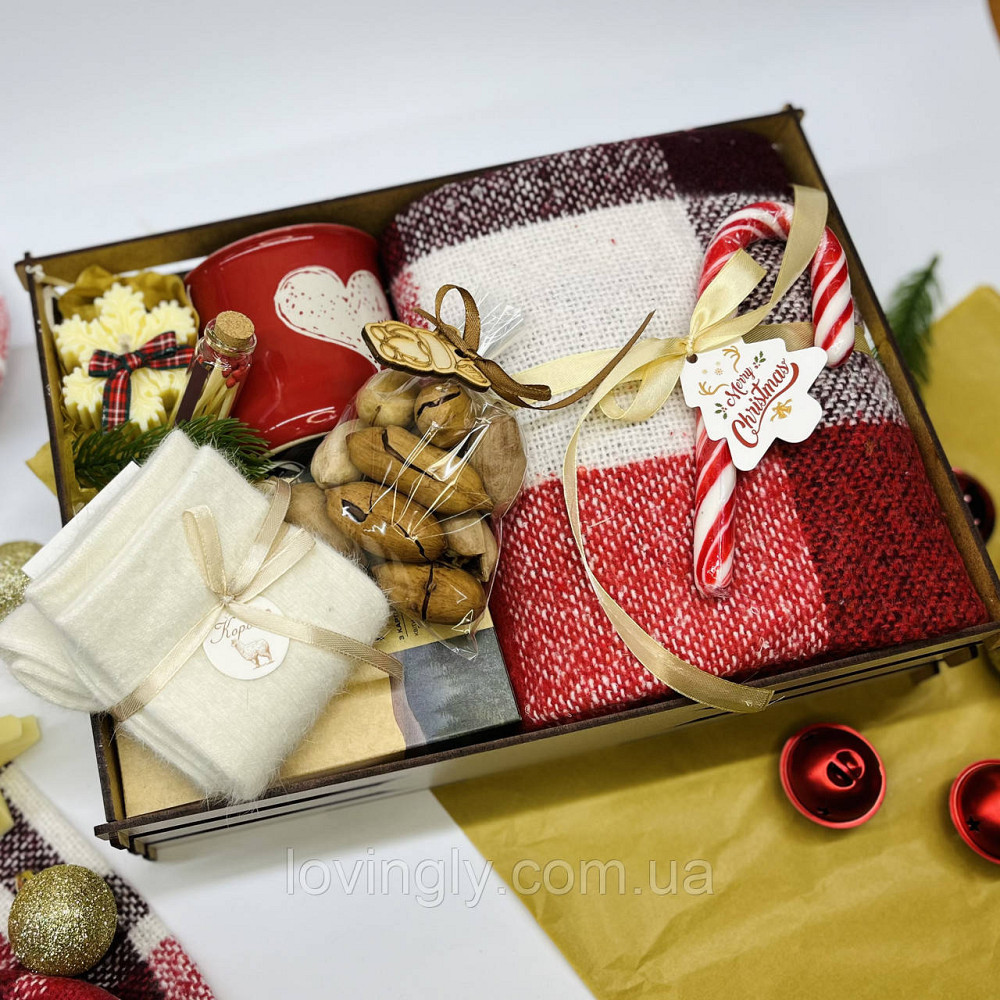 Зимний подарочный набор в эко-ящике: плед, чашка, чай, свеча, кашемировые носки Ирпень - изображение 4