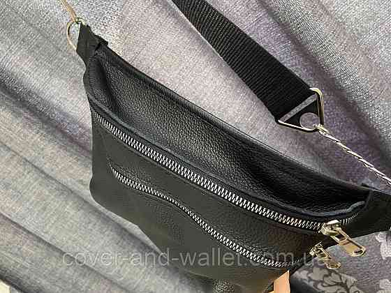 Черная женская бананка из фактурной кожи украинского производства PS Leather Киев