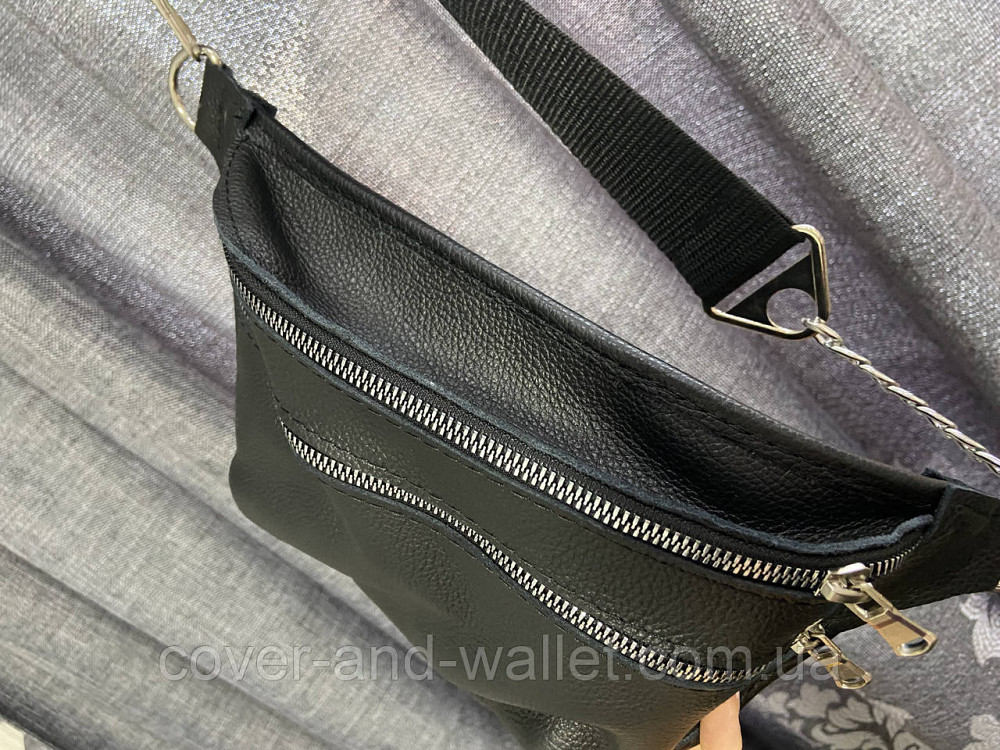 Черная женская бананка из фактурной кожи украинского производства PS Leather Киев - изображение 6