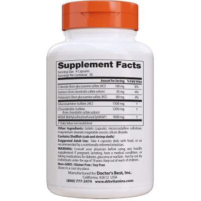 Витаминно-минеральный комплекс Doctor's Best Глюкозамин & Хондроитин & МСМ, OptiMSM, 120 капсул (DRB-00080) Винница - изображение 2