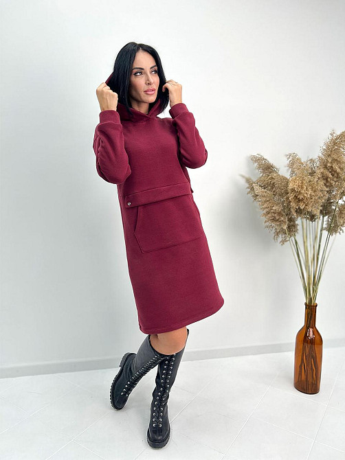 Тепле плаття-худі на флісі "Solo" оптом | Норма і батал Бордовий, 46-48 Київ - фото 2