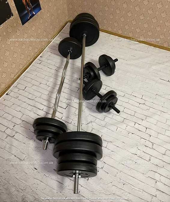 Штанга наборная + W-образный гриф с гантелями 120 кг Гантели, гири, штанги и диски ударостойкий пластик Киев - изображение 7