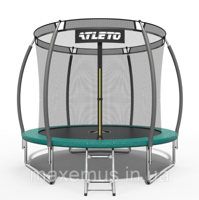 Батут Atleto 252 см (8 ft) с внутренней сеткой и лестницей зеленый семейный Мостиська - фото 14