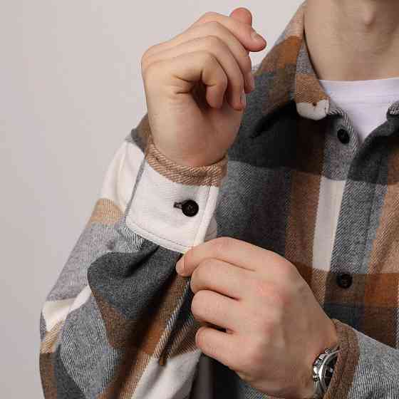 Рубашка в клетку серо-коричневая. Мужская рубашка Pobedov Tartan в клетку серо-коричневая Киев