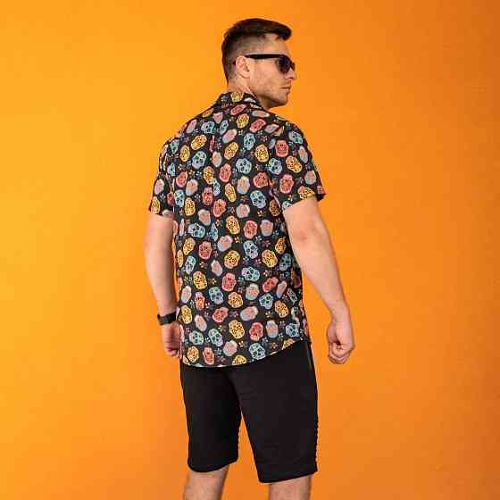 Мужская рубашка c коротким рукавом черная Pobedov Kolorovi cherepy Киев