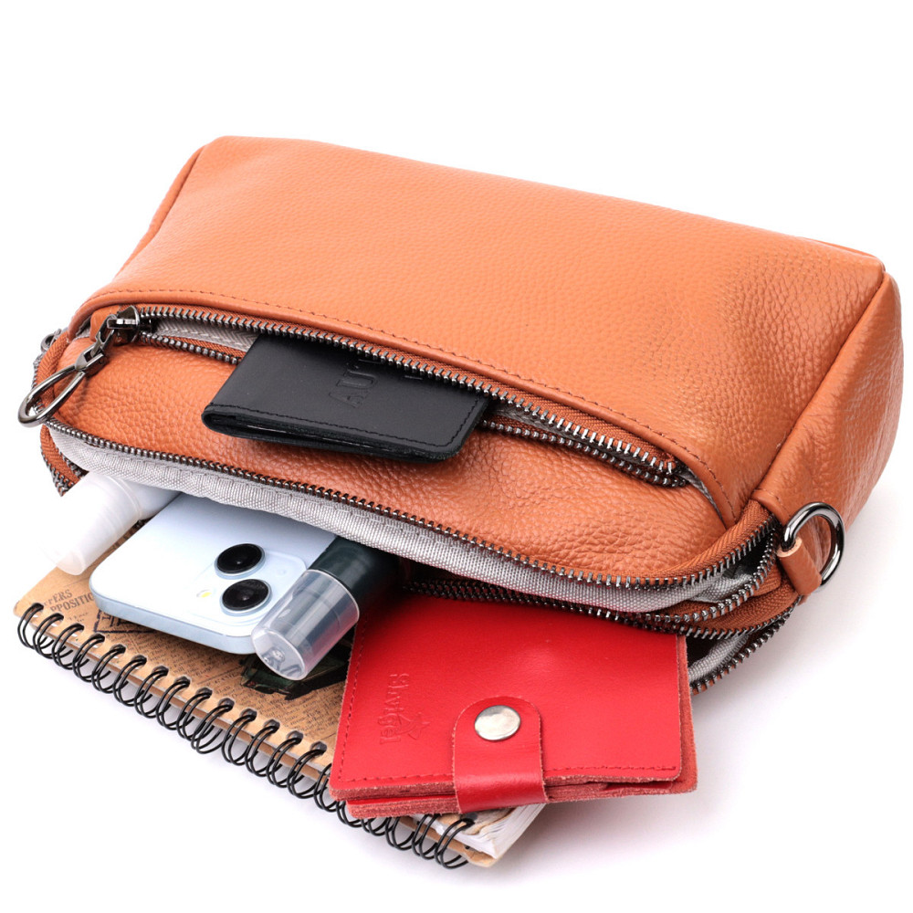 Містка сумка для жінок з кишенями з натуральної шкіри Vintage 22601 Коричнева Київ - фото 10