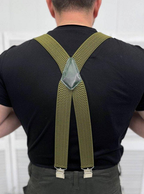 Підтяжки для штанів чоловічі олива міцні та надійні виробник Польща Одеса - фото 2