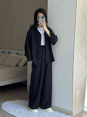 Жіночий базовий костюм-штани: сорочка та штани в смужку турецький тіар Чорний, 48/52 Одеса
