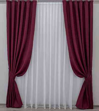 Комплект готових штор VR-Textil Жакард Ібіца № 881ш Бордовий 140х270 см 2 шт (39-883) Київ
