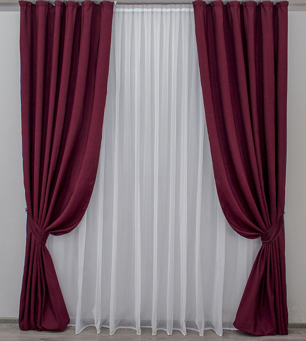 Комплект готових штор VR-Textil Жакард Ібіца № 881ш Бордовий 140х270 см 2 шт (39-883) Київ - фото 2