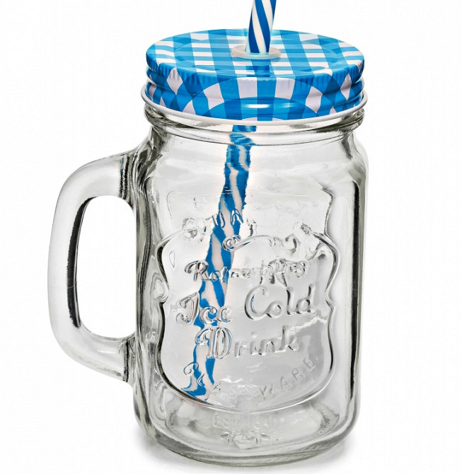 Банка с ручкой, крышкой и трубочкой 380мл Винница - изображение 2