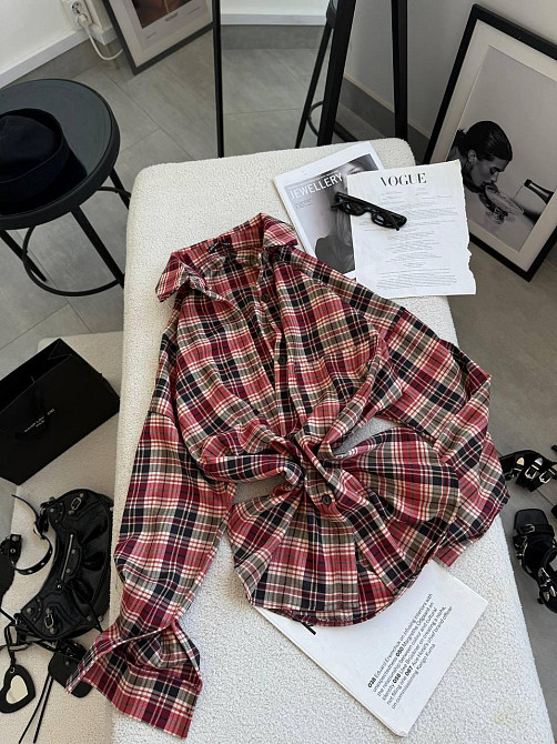 Женская классическая рубашка в клетку оверсайз кроя костюмный тиар Оранжевый Одесса - изображение 2