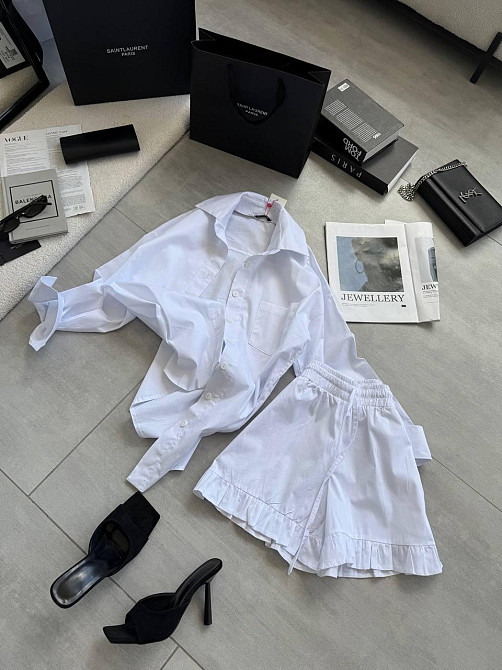 Жіночий літній костюм-двійка: сорочка та шорти котон Білий, 44/46 Одеса - фото 3