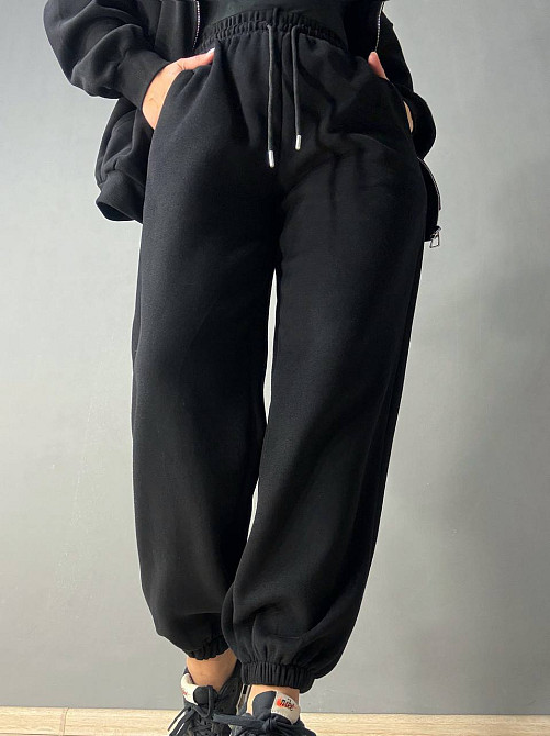 Костюм жіночий A-N 27066 спортивний оверсайз худі на блискавці та джогери чорний, чорний, L Київ - фото 3