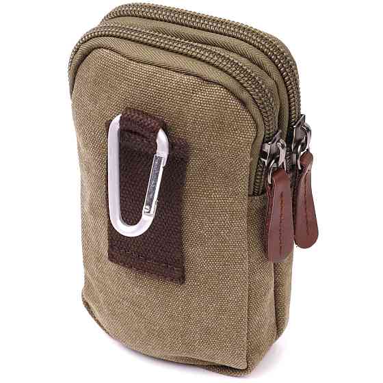 Компактная сумка-чехол на пояс с металлическим карабином из текстиля Оливковый (Vintage) Киев