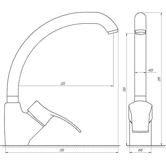 Змішувач для кухні Globus Lux QUEENSLAND GLQU-0203S-BIG боковий на ГАЙЦІ-(картридж Sedal) Луцк