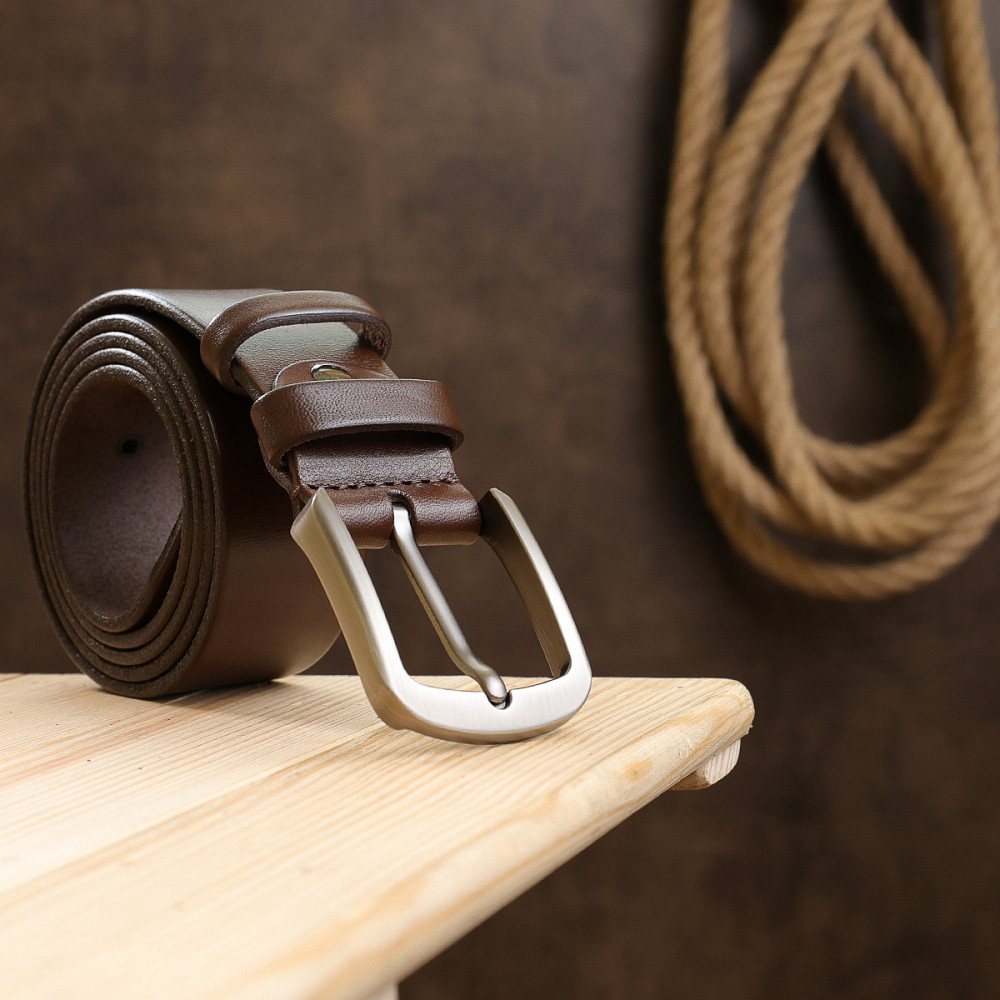 Кожаный мужской гладкий ремень Vintage 20726 Коричневый Киев - изображение 8