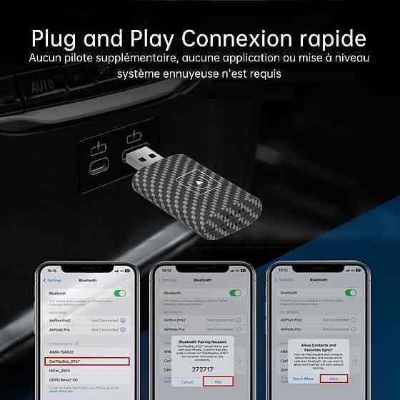 Бездротовий адаптер CarPlay 2024 для iPhone iOS 12+ Plug&Play, для авто зі штатним провідним Карплей Wi-Fi + Bluetooth Київ