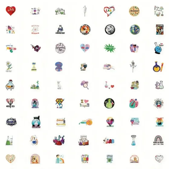 Набор научных наклеек 50 шт – виниловые стикеры Science для лаборатории, дневника, ноутбука, скрапбукинга Киев