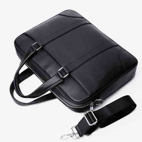 Мужская кожаная сумка портфель для документов и ноутбука черная деловая классическая на плечо вместительная Киев