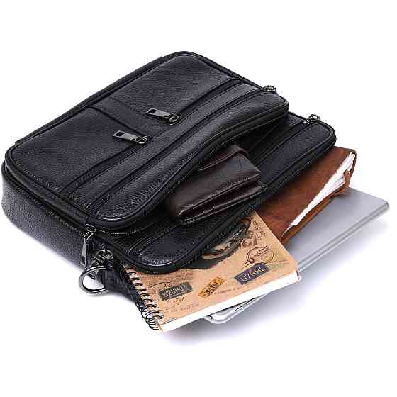 Практична шкіряна чоловіча сумка Чорний (Vintage) Київ