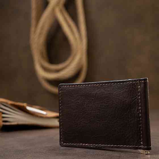 Мужской практичный зажим для денег GRANDE PELLE 11403 Темно-коричневый Киев