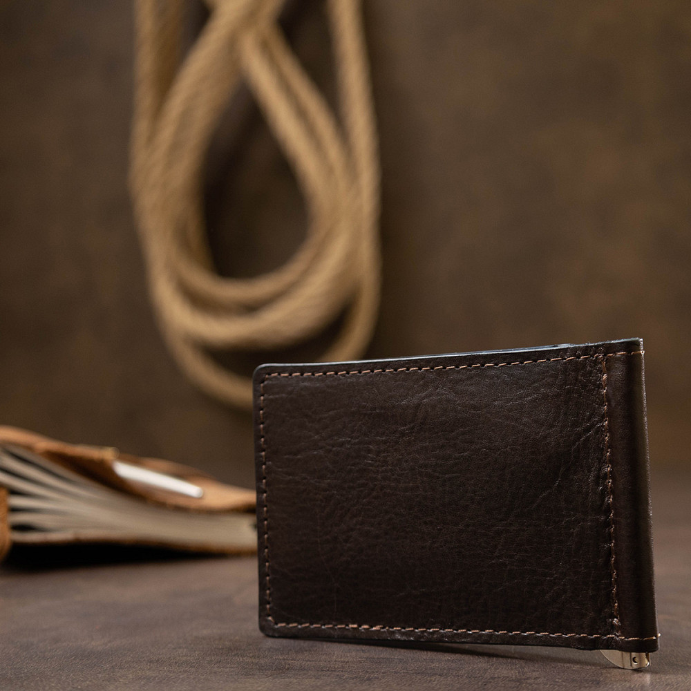 Чоловічий практичний затиск для грошей GRANDE PELLE 11403 Темно-коричневий Київ - фото 3