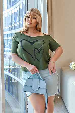 Літня блузка з відкритим плечем "Elis"| Норма і батал | Розпродаж моделі Хакі, 46-48 Київ