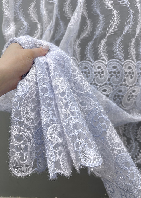 Тюль VR-Textil 1683т Органза с вышивкой Голубой с белым 300х270 см (42-0731) Киев - изображение 4