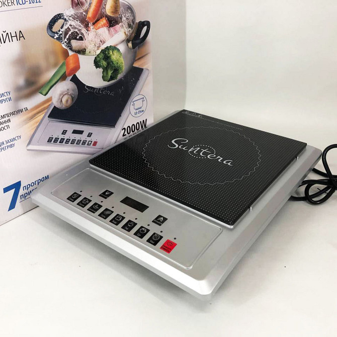 Маленькая электроплита настольная Suntera ICD-1012, 2000 Вт, Плита напольная мощная, Мини электроплита EW-97 Львов - изображение 1